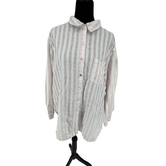 Jane Delancy Womens Striped Button Up Shirt Size 3X Long Sleeve Cotton Oversized - Picture 3 of 7